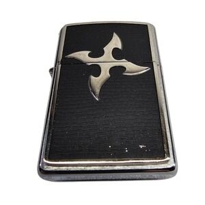 Zippo 2003 Star Shuriken Lighter Silver Black Raised Emblem Rare un used